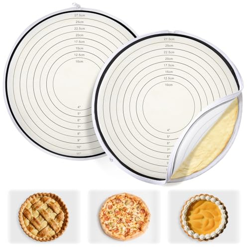 Enhon 2 Pack Pie Crust Bags for Rolling Out with 4-11 Size Marks, Non Stick Pie Crust Dough Bag with Zipper, Food Grade Silicone Dough Rolling Bag for Making Pizza, Dishwasher Safe (Black)