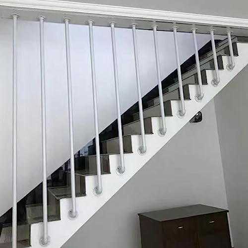 Il en fer forgé pour escalier intérieur/extérieur avec balustrade blanche en forme de L avec supports muraux et ancrages métalliques Support de sécurité d'escalier