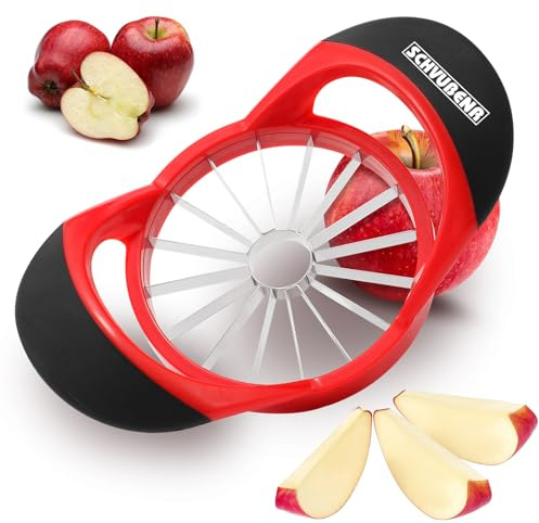 SCHVUBENR 16-Blade Apple Slicer and Corer - 4.72 Inch Sharp Stainless Steel Apple Cutter - Professional Apple Divider Tool for Quick Slices - Easy to Use & Clean - Slice Fruits with Ease - Red