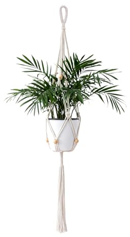 Alleshelfer Makramee Blumenampel 1 Stück, Blumenampel hängend Innen, Hängender Blumentopfhalter, Hängetopf für Pflanzen mit Baumwollseil für Innen Außen Decken Balkone Wanddekoration, 90cm (Weiß-30)