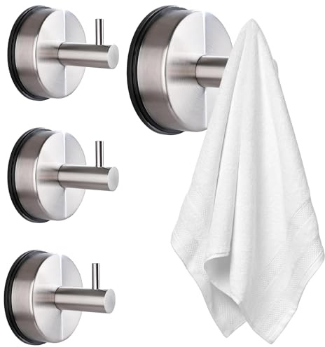 DBALL Percheros Ventosa Paquete De 4 Ganchos de Pared De Acero Inoxidable 304 Resistentes Para Ropa Toallero De Baño Apto Para Baño Sala De Estar y Oficina (Plateados)