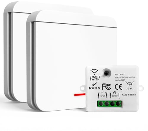 Interrupteur Sans Fil, 230V Interrupteur Va Et Vient Sans Fil, Interrupteur Radio D'éclairage Portée Télécommandé De 30 M, Panneau Mural RF Et Contrôleur De Récepteur 10A, Pour Lampe Jusqu'à 1500W,2V1