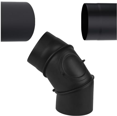Tuyau de Poêle Coudé Noir Ø 100 mm – Réglable 0–90° - avec Trappe de Révision/Porte de Nettoyage – Tube en Acier 2 mm – Coude de Conduit de Fumée Pivotant - pour Poêle à Bois/Granulés/Cheminée