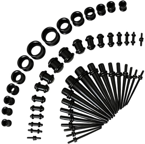 NUDVMUCH 50 stück Dehnstäbe Tunnel Set Ohr Expander Plug 1.6-10mm | Dehnungsstäbe Schwarz Taper Single Flard Ohr Piercing Plugs Stecker Klassisch Expander