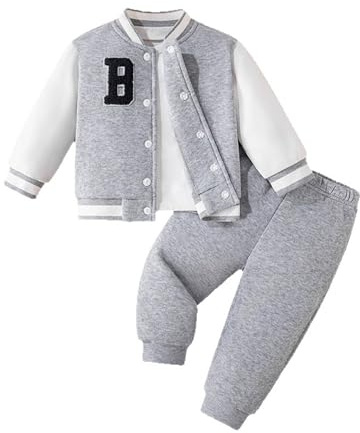 Jydiazi Barn baby pojkar joggingdräkter jacka med byxor set färgblock baseball collegejacka joggingbyxor 2 st casual sportoutfit, GRÅ, 86-92