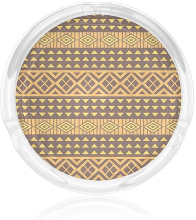 Posacenere rotondo in vetro trasparente con stampa triangoli gialli e marroni per interni ed esterni, portacenere decorativo per casa e ufficio