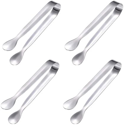 4 Pcs Mini Sweet Tongs,11cm Serving Tongs,Stainless Steel Mini Tong,Durable IceTongs,for Sugar & Ice Cubes,Dessert, Buffet,Picnic,Party,Wedding,Bar,Kitchen,Cafe,Serving Food (Silver)