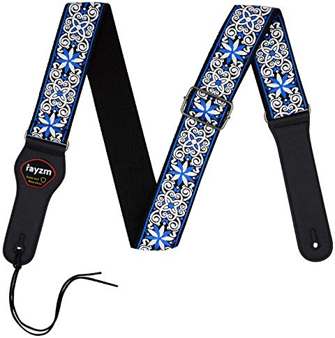 Rayzm tracolla per chitarra ricamata, cotone jacquard Tracolla per chitarra acustica/elettrica/basso con tasca porta plettri, fibbia in metallo, larghezza 5cm, lunghezza regolabile