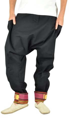 virblatt - Harem Pants Mens | Cotton | Hippie Trousers Genie Pants Aladdin Summer Wide Leg Baggy Parachute Pants Hippy Clothes - Freudentanz S-M Black