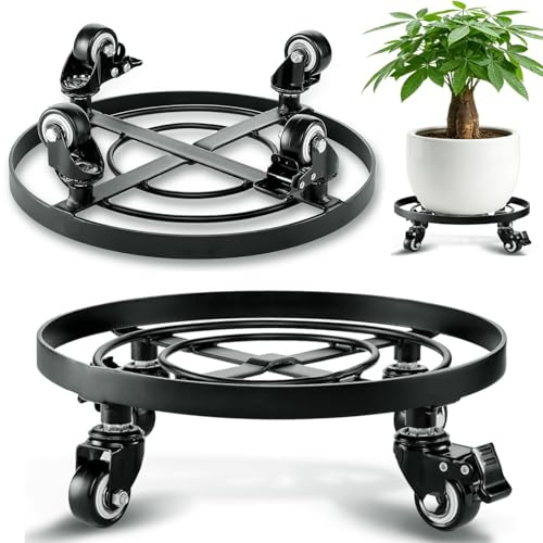 Amagabeli 2 Piezas Plataforma con Ruedas 35cm, Soporte para Macetas con Ruedas 360 ° Giratorias Bloqueables, Base para Flores Capacidad de 250 KG para Macetas Exterior Interior(Negro)