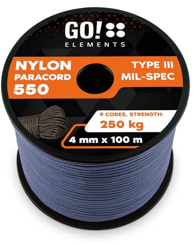 GO!elements Paracord in nylon 4mm – 550 Tipo III originale, linea multifunzionale adatta per uso militare o come altalena | portata max. 250kg