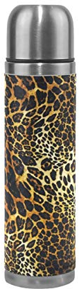 Linomo Thermosflasche Leopard Druck Edelstahl Wasserflasche,Isoliert Auslaufsicher, Doppelwandig Vakuumflasche für Sport Reise Camping Büro 500 ml