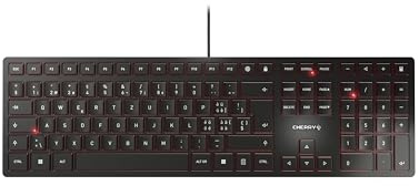 CHERRY KC 6000 Slim, Clavier au Design Ultra-Plat, Disposition Suisse (QWERTZ), Filaire (Port USB-A), Touches silencieuses, Marquage Durable, Noir