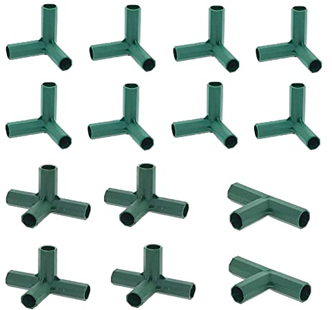 14 Stück Steckverbinder Rohrverbinder 3 Wege 4 Wege Verbindungsstücke, PVC Eckverbinder, für Gewächshäuser Rahmen Regale (Grün Set für 11mm)