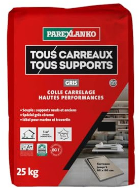 Parexlanko - Colle carrelage - Tous Carreaux Tous Supports - Gris - Neuf et rénovation - Spécial grès cérame - Adhérence haute performance - 25kg | Spéciale grès cérame - Neuf et rénovation - Tous supports - Haute performance d’adhérence - Pose durable
