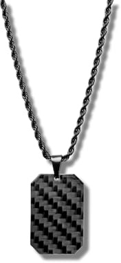 CRBNCNCPT® Kette mit Carbon Fiber Dog Tag Anhänger | Schwarze Edelstahlkette | Rope Chain | Edle Männer Halskette | Kohlenstoff Hundemarke | Herren Schmuck
