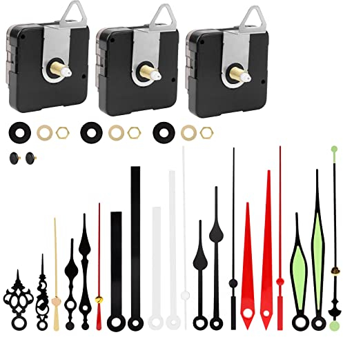 3 Pièces Mécanisme Mouvement d'Horloge, Quartz Silencieux Mecanisme Mouvements, Mécanisme Horloge à Pile, avec 7 Paires Horloge Aiguilles pour Horloge à Pile (18 mm)