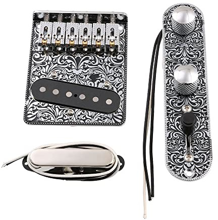 LYWSMSK Loaded Prewired Control Plate & Roller Saddle Bridge w/Neck & Bridge Alnico 5 Pickup for Tele Electric Guitar