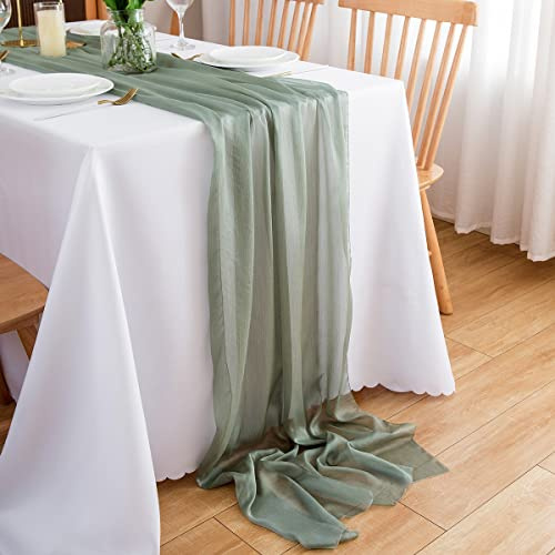 CHUQING Chiffon Tischläufer Hochzeit Tischdeko Stoff Tischdecke Eukalyptusgrün