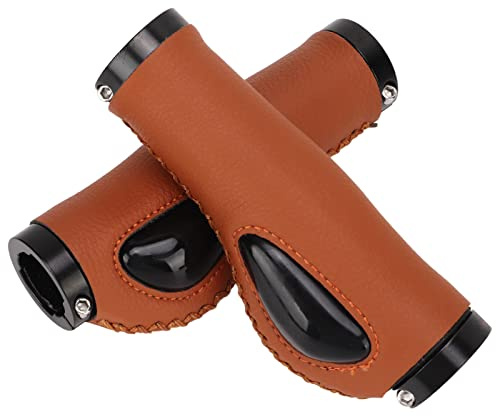 Hztyyier Leder Fahrradgriffe Atmungsaktives Weiches Leder Lenkerabdeckung Flüssigsilikon Palm Pad Stoßdämpfung für Fahrradzubehör (Braun)