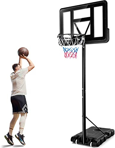 COSTWAY Canasta de Baloncesto Exterior, Altura Ajustable de 12 Niveles, 1,3m-3,05m, Móvil con Ruedas, Rellenable de Agua y Arena, Cansata de Baloncesto Adultos, Interior Exterior