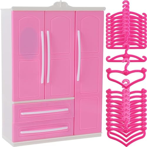 jojofuny Armario para Muñecas con 20 Perchas Miniatura Almacenamiento para Ropa De Muñeca Y Organizador De Armario Muebles De Casa De Muñecas para Vestidos Y Pantalones 7.16X2.75X10.15In