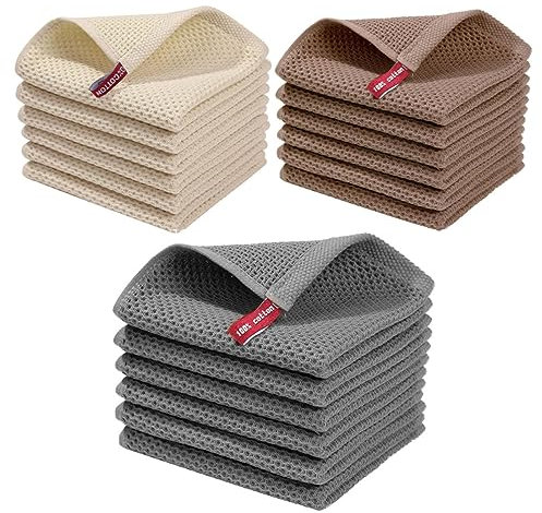 Duschtücher Set Groß Küchen-Geschirrtücher aus Baumwollgewebe, ultraweich, saugfähig, schnell trocknend, Geschirrtücher, 30,5 x 30,5 cm, 6er-Pack (Grau, , Beige) Handtücher Gemustert Set (Grey, A)
