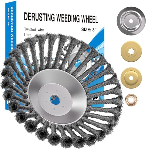 BAHJGER Unkrautbürste Freischneider,Bohrung 25.4 mm Profi Wildkrautbürste,StahlbüRste,Unkrautbürste, zur Effektiven Moosentfernung,mit Montagezubehör (8 Zoll)