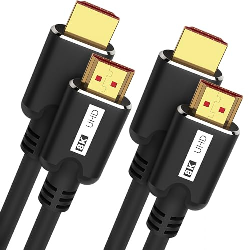 KOMGILK 8K HDMI-kabel 10 fot 2-pack, hög hastighet 48 Gbps HD-skärmad sladd, stöder 8K @60Hz, 4K @120Hz in-wall CL3-klassad HDMI 2.1-sladd, kompatibel med Roku TV/laptop/PC/HDTV och mer