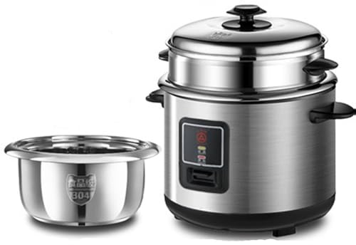 Cuociriso Elettrico E Vaporiera Con Cottura Automatica Ciotola Antiaderente Rimovibile Coperchio In Vetro Temperato In Acciaio Inossidabile Con Sfiato In Acciaio 700W Funzione Di Cottura Calda(2L)