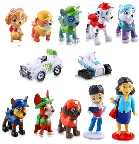 Paw Cake Decoration,12 pcs Paw Puppy Dog Cake Toppers Paw Figures Cake Topper Decorations Dog Cake Dolls for Kids Birthday Party Surprises