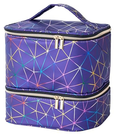 Almacenamiento de esmalte de uñas, doble capa, organizador de maquillaje, kit de vanity malette, puede contener 30 botellas (15 ml) y lámpara UV seca de uñas, azul, Se référer au descriptif, Consulte