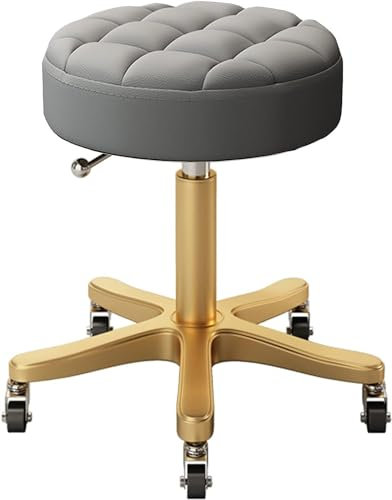 QZQJUILU Tooth Runder Rollhocker, Salon-Spa-Hocker, Make-up-Theken-Klinik-Arbeitshocker mit 5 goldenen Krallen und Rädern, verstellbar 45-60 cm
