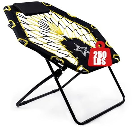CLATINA Portable Elastic Bunjo Bungee Chair Folding Dish Chairs, Foldable Stretchy Cord Chair for Dorm Gaming, Reading, Camping and BBQ, Outdoor Indoor Bedroom Living Room 113 kg, Black 1Pack