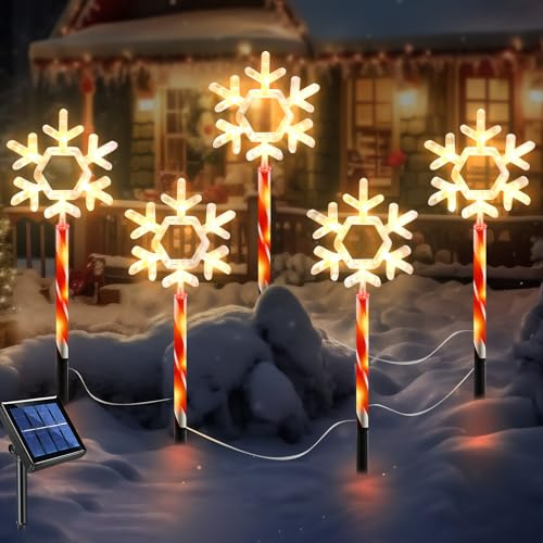 Solar Weihnachtsbeleuchtung Außen, 5 Stück 8 Modi Christmas Lights, LED Draußen IP65 Wetterfest Wasserdicht, Weihnachtsbaum Deko (A)