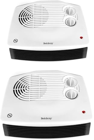 Beldray Flat Fan Heater, 2 Set – Horizontal Room Heater, Adjustable Thermostat, Quick-Heat Up, Thermal Cut-Out, Overheat Prevention, Cool-Air Function, Portable Cooler, Carry Handle, 1500W/3000W