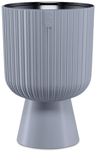 DIKEL Grand pot de fleurs - Diamètre : 39 cm - Hauteur : 58 cm - Avec structure cannelée et pied stable - Cache-pot au look moderne - Pot de fleurs idéal pour la décoration intérieure et extérieure
