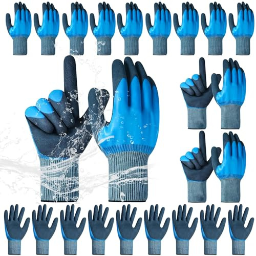 YFNVH 12 Paar wasserdichte Handschuhe, flüssigkeitsdicht beschichteter Arbeitshandschuh für Damen und Herren, Winter-Arbeitshandschuhe für kaltes Wetter, thermisch isolierter warmer Handschuh, blau,