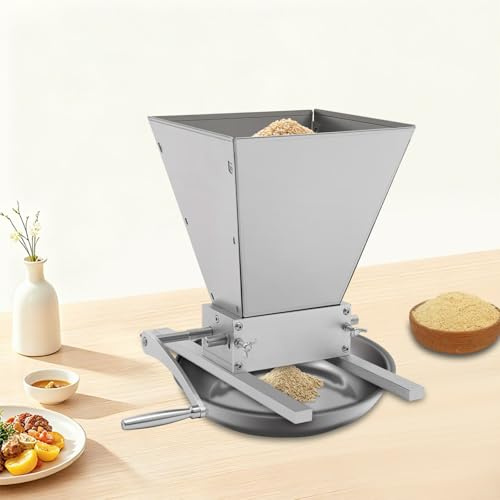 MEHOOSPVN Grain Mill, 4L Stainless Steel Manual Grain Grinder with 2 Rollers Adjustable Roller Distance Hand Mill Grinding Machine Adjustable Powder Machine for Milling Barley, Wheat, and Other Grains