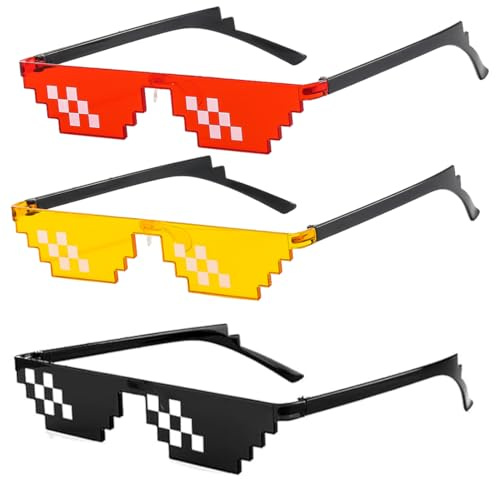 Mosaico Gafas, 3 Pares Gafas de Mosaico, Gafas de Fiesta Pixeladas, Gafas de Sol De Pixelado, Píxel Gafas de Mosaico Gafas