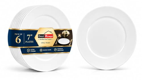 BH | Opalware Dessert Plates 7/17.8 cm Round White | 6 Pcs | Side Plates for Cake, Snacks, Starters & Desserts – Durable, Microwave, Oven, Dishwasher Safe Tableware for Home & Kitchen - by Best House