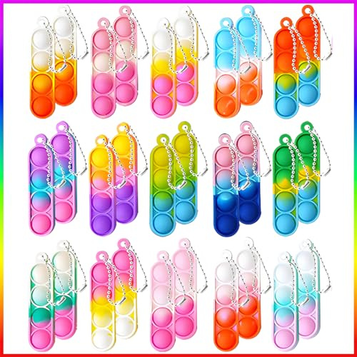 COYUN 30 Stück Pop Push It Fidget Toy, Mini Silikon Schlüsselbund Toys, Anti Stress Sensorik Pop Figetttoys Spielzeug mit Schlüsselanhänger, Poppet Bubble Finger Toys Autismus for ADHS Squeeze Toys