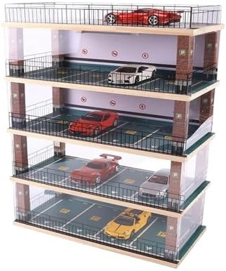 1:32 Car Garage Model Solid Wood Simulation Car Parking Space Model Collection Storage Decoration Parking Lot Car Garage Acrylic Showcase Garage(Styles5)