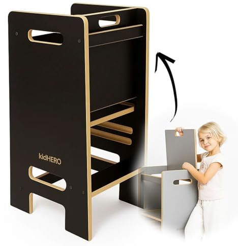 PaLulli® Höhenverstellbarer Montessori Lernturm ab 1 Jahr mit Kippschutz – 3-stufiger Learning Tower für Jungen & Mädchen – Sicherer Küchenhelfer Tritthocker für Kinder