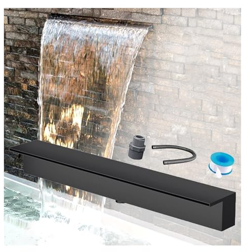 XCSCUK Mur encastré déversoir Cascade, Cour ruisseau/étang/Jardin/Aquarium Fontaine décoration Sortie de pulvérisation (Black Outlet 150cm(59in))