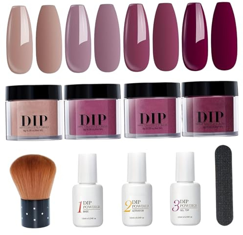 10 piezas/set Dip Powder Nail Kit 4 Color Nail Powder Set con base y activador de capa superior para uñas francesas Manicure Salon Diy en casa, 1