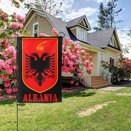 Bandiera da giardino bifacciale con stemma dell'Albania, decorazione per esterni da 28x40 pollici