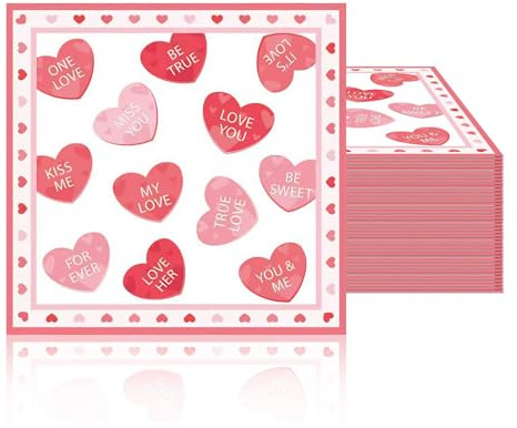Nymora Serviettes pour Anniversaire, Mariage, Saint-Valentin, Baby Shower - 20 Serviettes en Papier avec Motif Cœur Rouge, Personnalisables, Décoration de Table