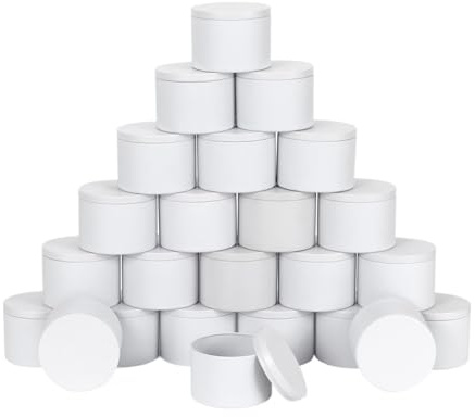 IKFGTJRE Ljusglas, tom metall-ljusbehållare, 24 stycken/låda, 120 ml glas med lock för ljustillverkning (4 oz-All White-24 st)