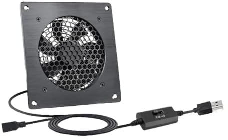 ZYNCUE Ventilador USB de 120 mm con control de temperatura y múltiples velocidades para armario de router, PC y consola de juegos, color negro